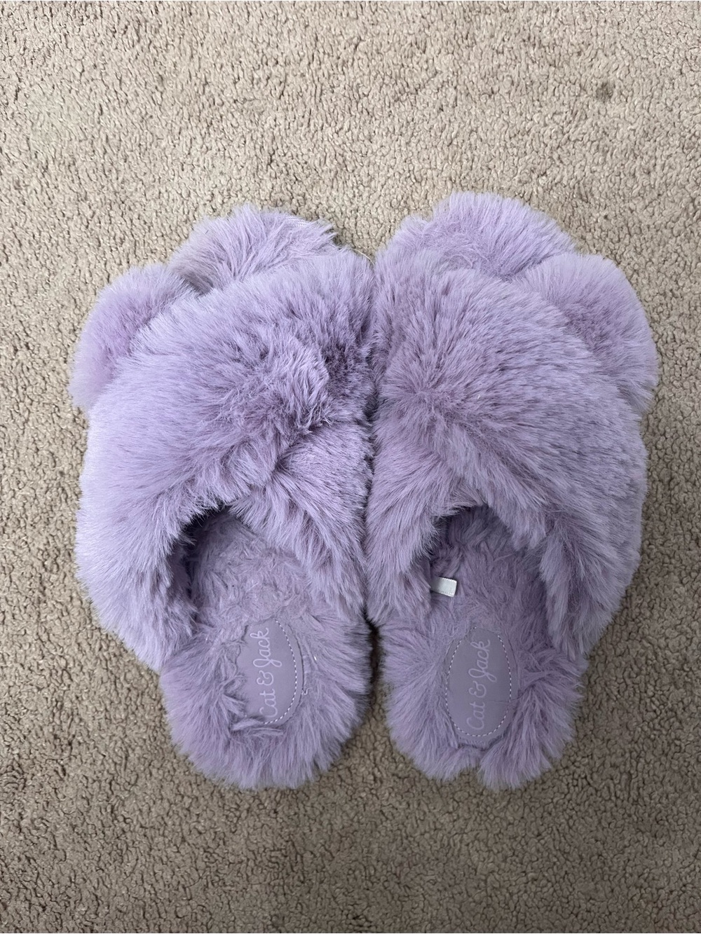 Plush Purple Fuzzy Criss Cross Soft Cozy Slides Slippers Sz (kids L/Women 6-7)